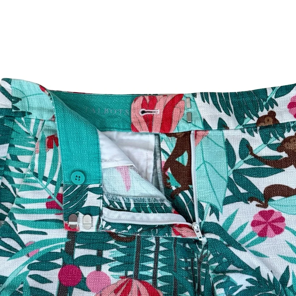 Talbots Womens 10P Tropical Monkey Jungle Print Scalloped Hem Shorts Green Pink - Picture 5 of 11